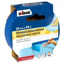 Скотч малярный профессиональный Unibob, для наружных/внутренних работ, 25 мм x 25 м, синий