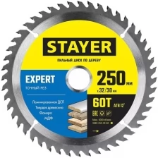 STAYER EXPERT 250 x 32/30мм 60Т, диск пильный по дереву, точный рез