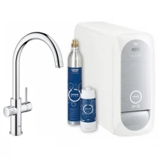 Смеситель для кухни GROHE Blue Home с функциями фильтрации, охлаждения и газирования водопроводной воды (фильтр в комплекте), хром (31455000)