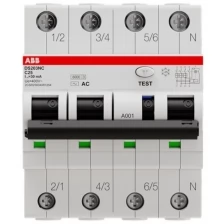 ABB DS203NC C25 AC30 Диффер. автомат 4-х полюсный 25А 30мА тип NC на 4 модуля 2CSR256040R1254