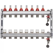 ColSys Р802, 8 выходов. Коллектор из нержавеющей стали с расходомерами, термостатическими клапанами, воздухоотводчиками и дренажными шаровыми кранами