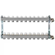 805R, 11 выходов. Коллекторная группа из нержавеющей стали с отсечными клапанами, термостатическими клапанами и дренажными клапанами.