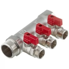 Коллектор с кранами и наружной резьбой Valtec на 3 выхода, 1"x1/2" VTc.580.N.0603