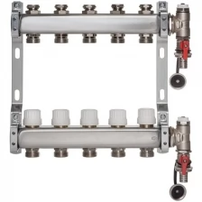 ColSys P811, 5 выходов. Коллекторная группа с отсекающими клапанами, термостатическими клапанами, воздухоотводчиками и дренажными шаровыми кранами